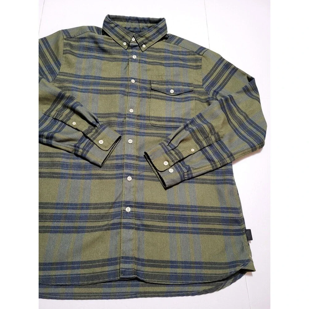 (#L4)The North Face Men's  Sz L Button Shirt Long Sleeve Plaid Blue / Green